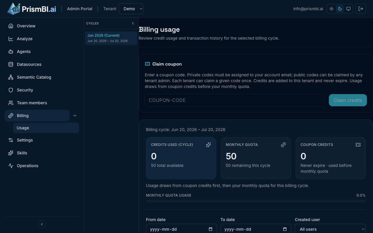 Billing usage