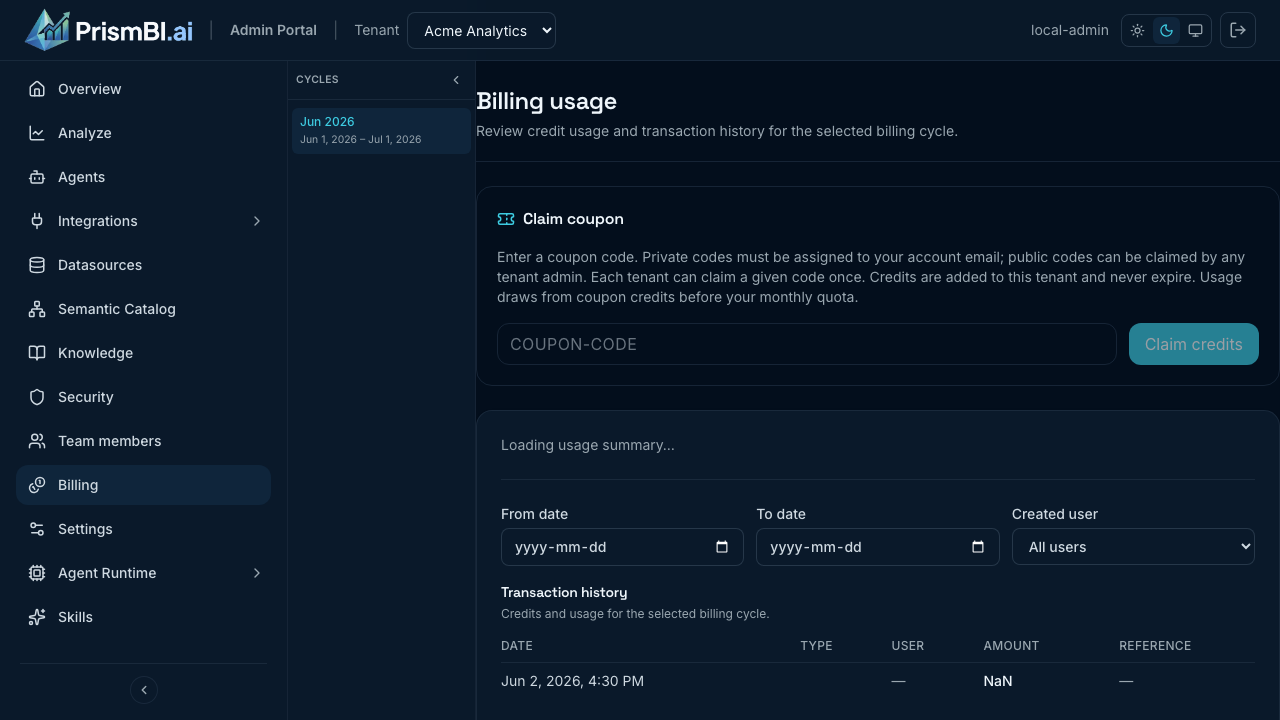 Billing usage