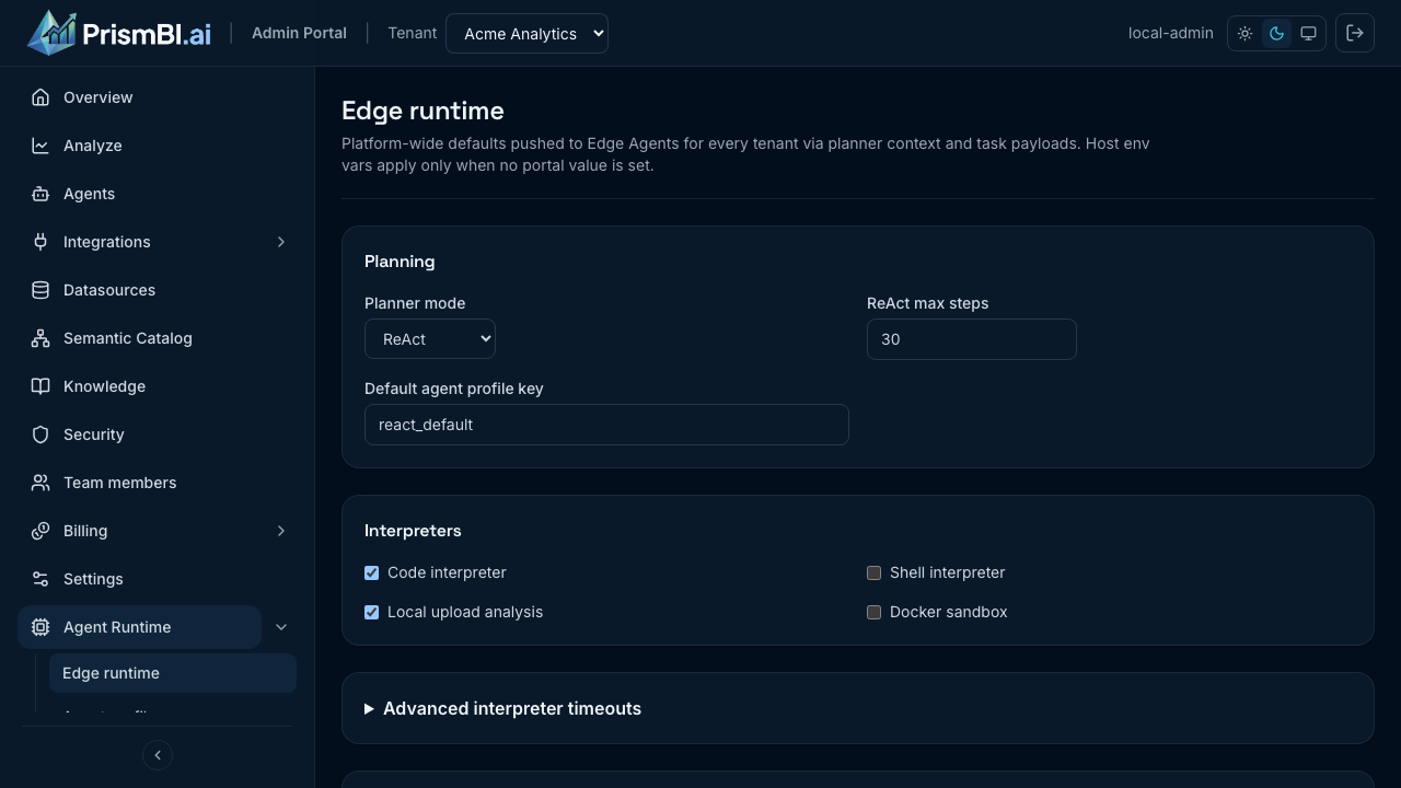 Edge runtime settings