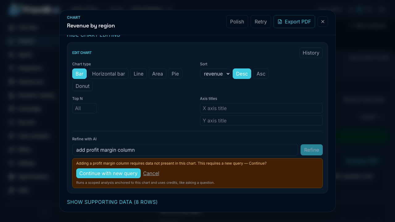 Confirmation card before a refinement that needs a new query