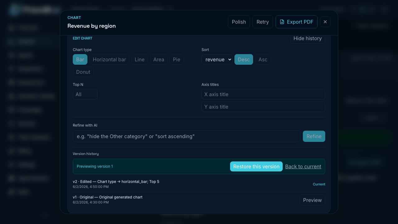Version history listing with a preview of an earlier version